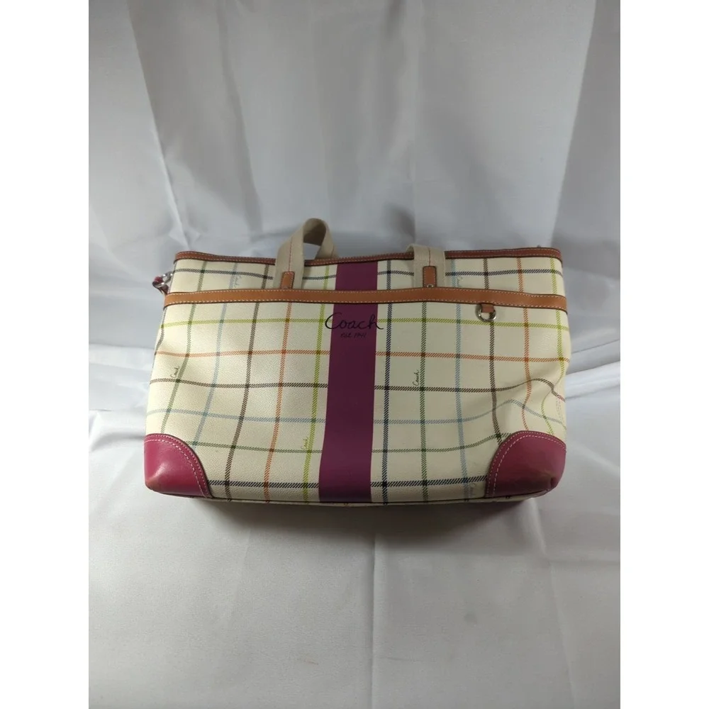 COACH Tattersall Multicolored Coated Canvas Diaper Bag Fl4792 See Pictures